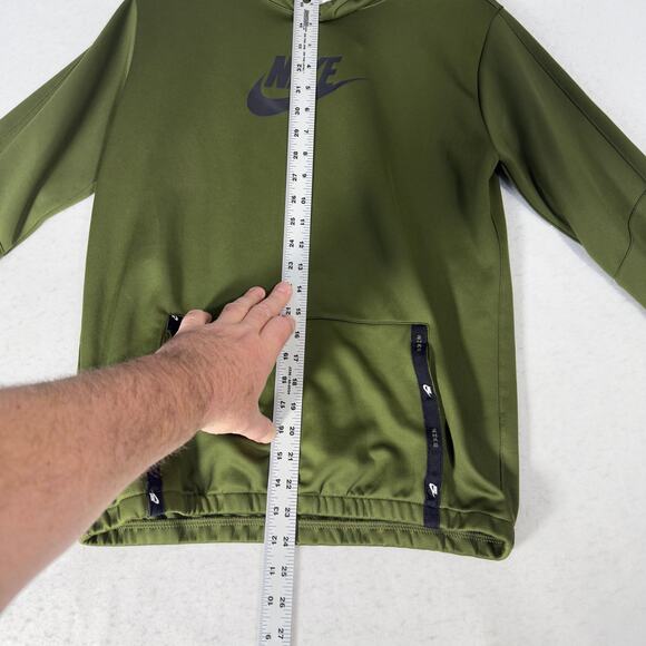 Nike Hoodie Boys XL Olive Green Kangaroo Pouch Pullover Black Swoosh Logo - Picture 7 of 13
